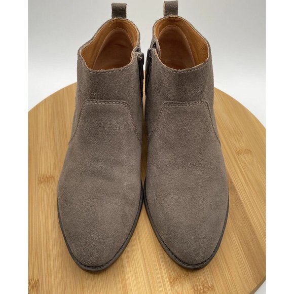 Lucky Brand Womens Shoes 7.5 Beige Taupe Suede Zip Side Ankle Boots Bohemian - Picture 2 of 9